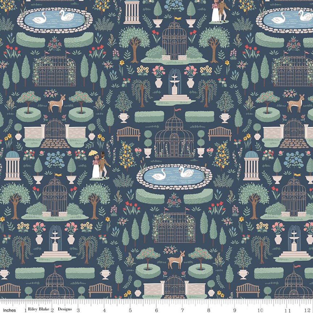 Fabric Riley Blake Jane Austen Navy Highbury Emma by the Quarter Yard C16531-NAVY